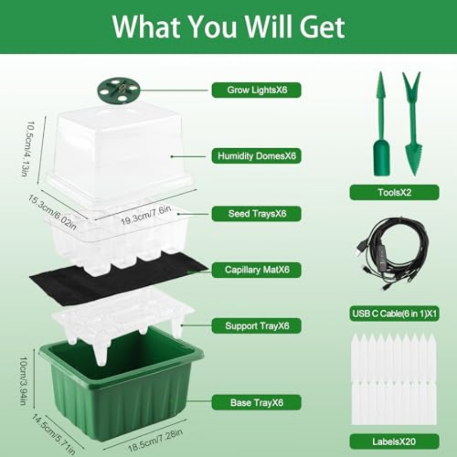 ライト付き種まきトレイ、6パック植物育成トレイ、湿度ドーム付 - Humidity Dome Kit のレビューと価格