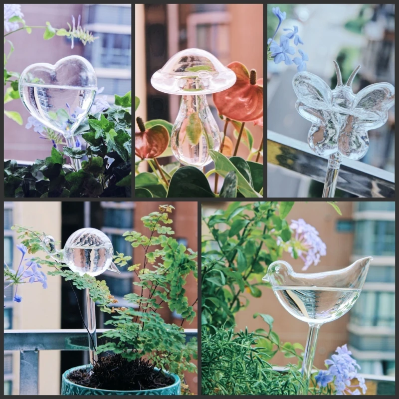 創造的なガラス製植物用給水器、きのこ型水やり装置、自動給水点 - Self Watering Insert のレビューと価格