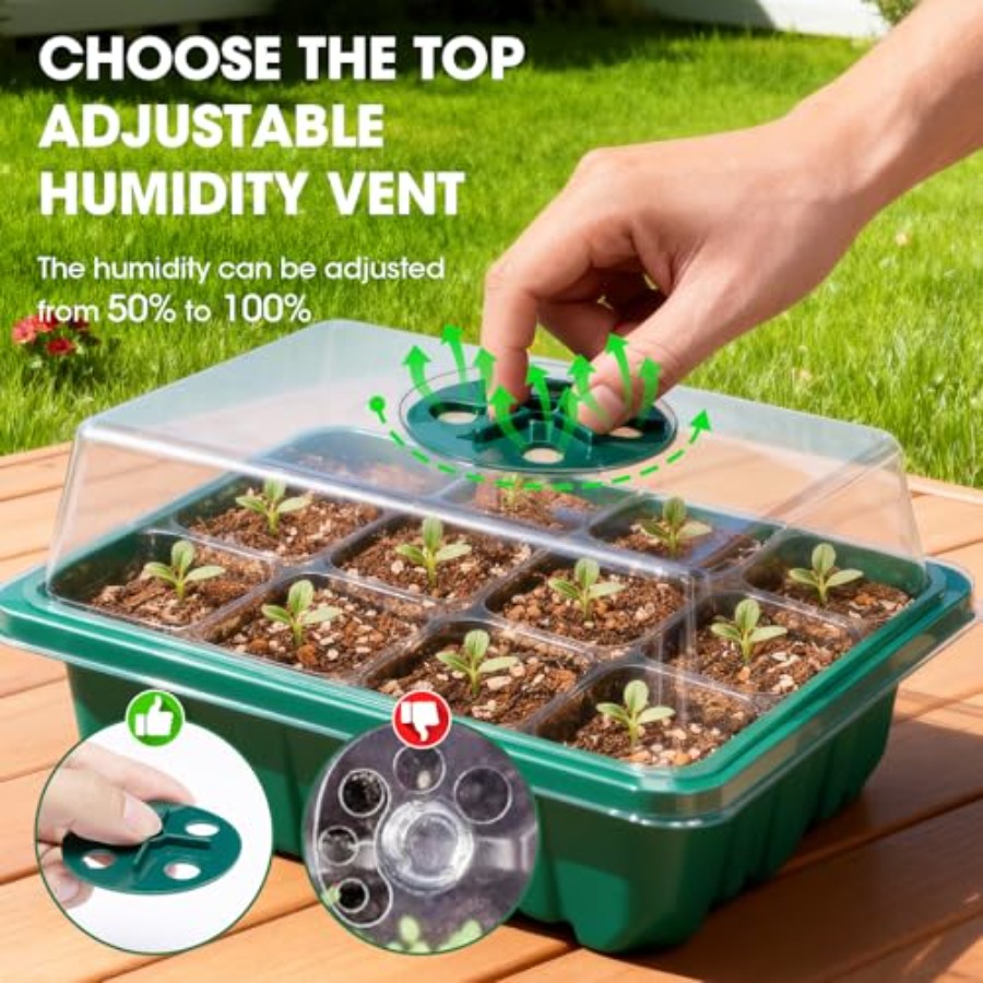 5パックの種子スタータートレイ（湿度ドーム付き）、透明な排水 - Humidity Dome Kit のレビューと価格